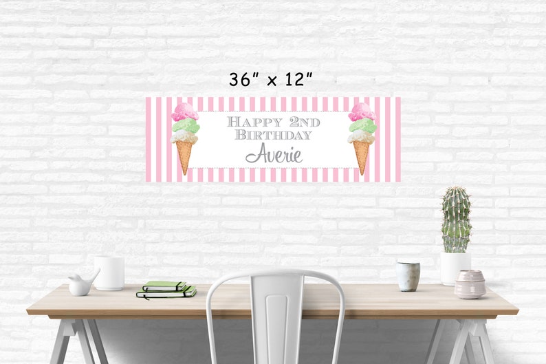 Ice Cream Birthday Banner, Sweet Shoppe Ice Cream Parlor Birthday Banner, 1st Birthday Banner Printed and Shipped image 2