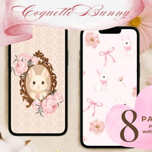 Coquette Bunny Phone Wallpaper Set (8 Pack) – Pink Soft Aesthetic | Cute Girly Digital Download
