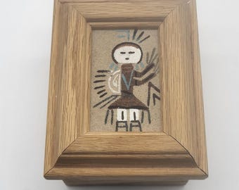 Navajo Native American Sand Art  Trinket Jewelry Box Native Tribal Folk Art