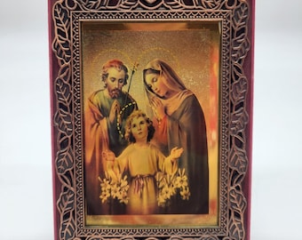 Religious Framed Foil Print Of The Holy Family Child Jesus, Mary & Joseph