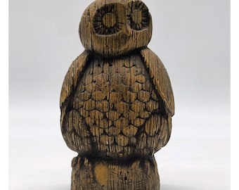 Hand Carved Wood Owl Figurine 7"
