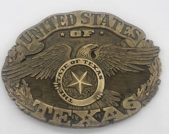 ADM First Edition Texas Eagle Solid Brass Belt Buckle 4" Vintage 1238