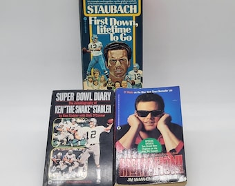 Vintage Lot of 3 NFL Related Books Ken"The Snake" Stabler, Staubach & McMahon