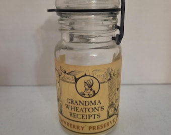 Vintage Antique Grandma Wheaton's Receipts Strawberry Preserve 11 Oz. Mason Jar