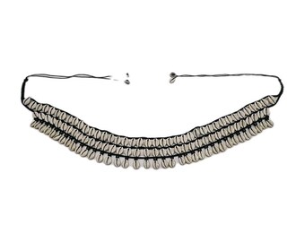 Cowrie Shell Afrocentric Style Black Cord-Tie On Belt Adjustable Tie