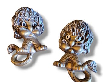 Pair Of Vintage 1976 HOMCO Gold Lion Wall Plaques Mid Century Modern