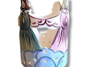 Rare 1992 Handmade 3 Wick Candle  Holder Girls Signed By Gail Pittman Pottery