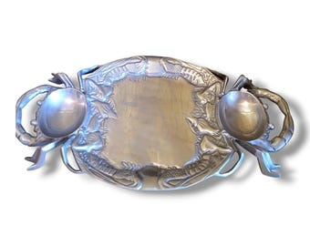 Large Crab Seafood Pewter Serving Platter  21" x 12" Heavy