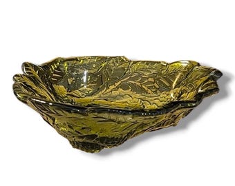 Vintage Green Loganberry Indiana Glass Berries And Leaves Candy Dish
