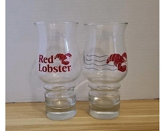 Vintage Set Of 2 Red Lobster Hurricane Cocktail Glasses