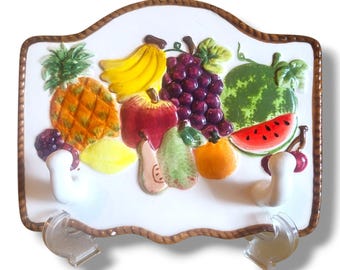 K & K Fruit Themed Wall Hanging Decorative Ceramic Plaque With 2 Hooks