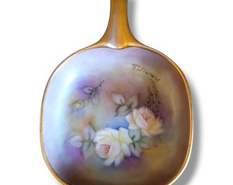 Vintage Hand Painted Ashtray Trinket Tray With Roses Artist Signed