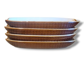 Vintage Lot Of 4 Brown Drip Glaze Stoneware Clay Corn On The Cob Holders