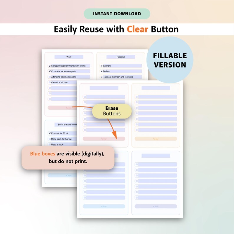 Easy to Use Blank Checklist With Erase Feature, Digital Download ...