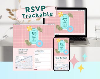 Pool-Party-Geburtstagseinladung mit Antwortkarten, Summer Swim Party Template, bearbeitbare Canva Website, Splash Splash, digitaler Download