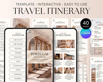 Travel Itinerary Template Canva Mobile Trip Planner Canva Travel Guide Template Editable Customizable Destination Trip Itinerary Mobile