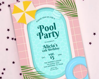 Pool-Party-Geburtstagseinladung, bearbeitbare Sommer-Swim-Party-Vorlage, druckbare Splash Splash Geburtstag einladen, Evite Kid, digitaler Download