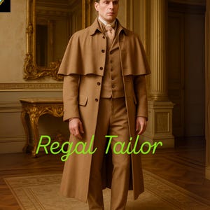 Maßgeschneiderter brauner Woll-Inverness-Mantel - Regency-Mantel