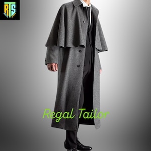 Manteau cape Inverness en laine grise – Pardessus Regency personnalisé