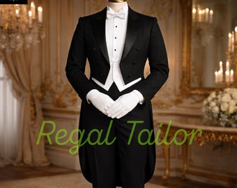Frac de lana negra estilo Regencia para mujer, hecho a mano – Frac de inspiración victoriana – Chaqueta histórica para eventos – Talla personalizada