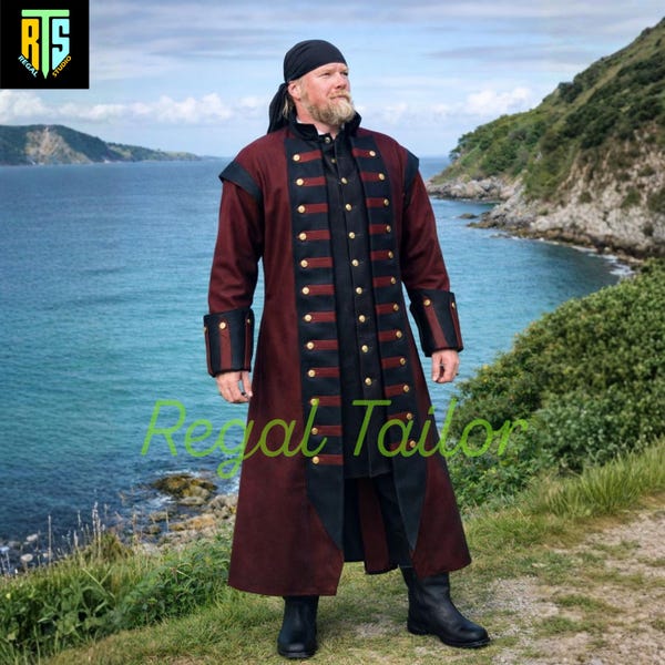 Regency Pirate-Inspired Wool Coat for Men – Historical Reenactments and Costume Events