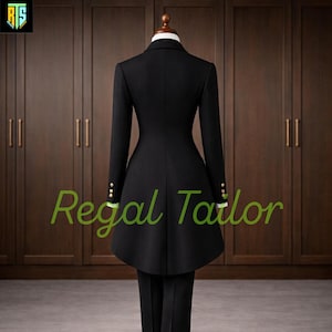 Women's Handmade Black Wool Tailcoat - Ladies Formal Suit - Blended Wool Jacket – Custom Sizing - Women's Black Tailcoat Suit, Ladies Formal Tuxedo Tailcoat Set, Elegant Blended Wool Evening Suit, Women's Dress Tailcoat Jacket