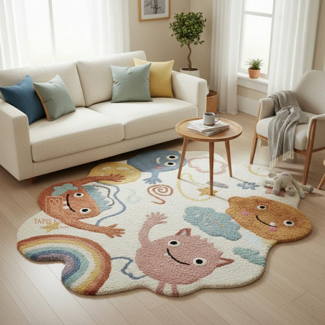 Hand Tufted Kids Rug - Colorful Cartoon Character Nursery Carpet - Etsy
