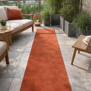 Hand Tufted Wool Runner Rug, Rust Terracotta Modern Minimalist Hallway Carpet, Custom Size Solid Floor Rug For Corridor,Living Room, Bedroom