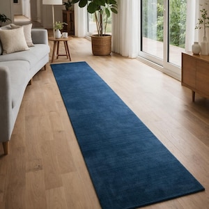 Hand Tufted Wool Runner Rug, Modern Blue Hallway Carpet, Soft Entryway Floor Rug, Custom Size Rug