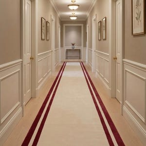 Runner Rug | Cream And Burgundy Bordered Rug | Hallway Rug | Tufted Rug | Living Room Rug | Rug For Corridor | Bedroom Rug | Home Decor Rug