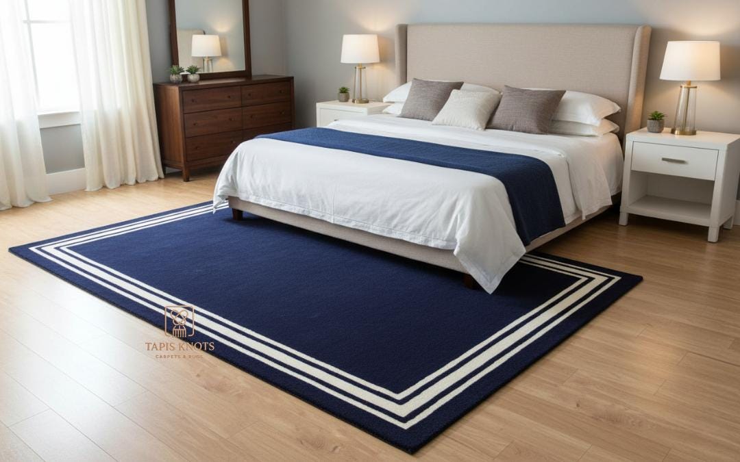 Blue Bordered Rug Hand Tufted Navy Blue Border Rug | Modern Wool Area Carpet ...