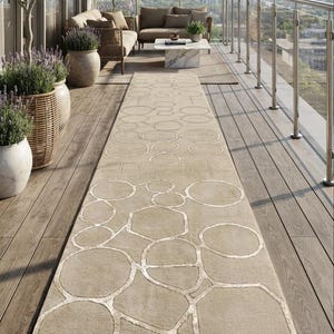 Hand Tufted Wool & Viscose Runner Rug, Beige Abstract Geometric Rug, Ivory Circle Hallway Rug, Modern Long Runner, Neutral Area Rug