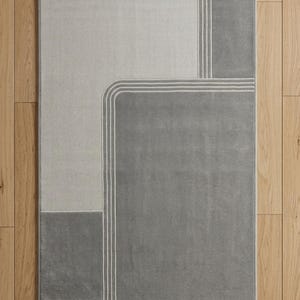Tappeto moderno grigio con motivi geometrici / Tappeto minimalista astratto per soggiorno / Tappetino morbido e contemporaneo per camera da letto o ufficio / Tappeto su misura