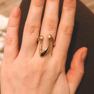 Abstract Shape Ring Adjustable Metal Ring Modern Style Statement Ring Adjustable Stainless Steel Open Ring