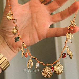Tropical Charm Necklace Beach Necklace Stainless Steel Charm Summer Necklace Shell Jewelry Necklace