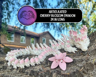 Articulated Cherry Blossom Dragon: 24-Inch 3D Printed Figurine