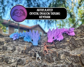 Crystal Dragon Tadling Keychain | Articulated 3D Printed Mini Dragon | Fantasy Keychain | Pink or Blue | Purse & Bag Charm