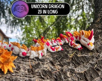 Unicorn Dragon | Articulated 3D Printed Fantasy Figurine | White, Pink, Gold Desk or Shelf Decor | Unique Gift for Unicorn and Dragon Lovers