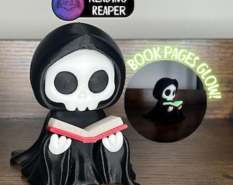 Glow in the Dark Reading Reaper Figurine: Gothic Book Lover Gift
