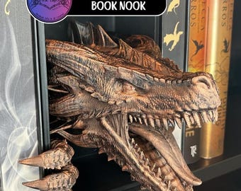 Emerging Dragon Book Nook | 3D Printed Fantasy Bookshelf Insert | Metallic Wax Finish | Unique Dragon Lover Gift | Shelf Display Art