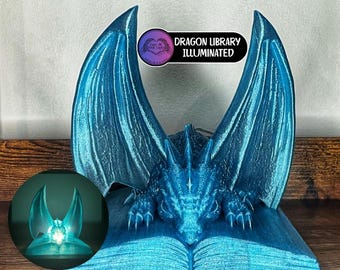 Glitter Sky Blue Sleeping Dragon LED Night Light: Fantasy Book Nook Decor