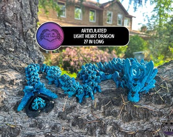 Light Heart Dragon | Articulated 3D Printed Figurine | Teal & Black Glitter | Desk or Shelf Decor | Unique Fantasy Gift