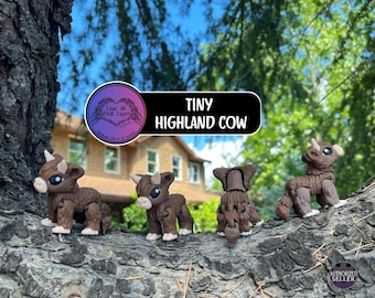 Tiny Highland Cow | Articulated 3D Printed Desk or Shelf Decor | Cute Farm Animal Figurine | Unique Gift for Cow Lovers | Ready to Ship
