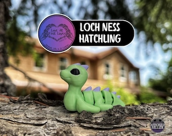 Loch Ness Hatchling | Articulated Micro Creature | 3D Printed Pastel Dragon | Cute Desk Pet | Tiny Articulated Figurine