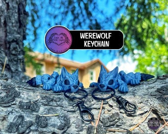 Tiny Werewolf Keychain | Articulated 3D Printed Wolf | Cute Backpack or Purse Charm | Spooky Gift for Werewolf Fans | Ready to Ship