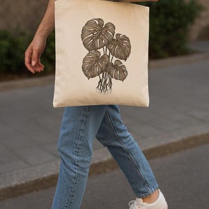 Botanical Monstera Deliciosa Tote Bag – Vintage Houseplant Illustration on Cotton Canvas