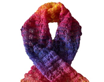 Mohair Lace scarf in Rainbow Colours - hand made with locally grown English natural fibre