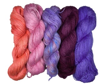 English Grown Mohair Yarn in Pink and Purple shades - 100grams - Free UK Post