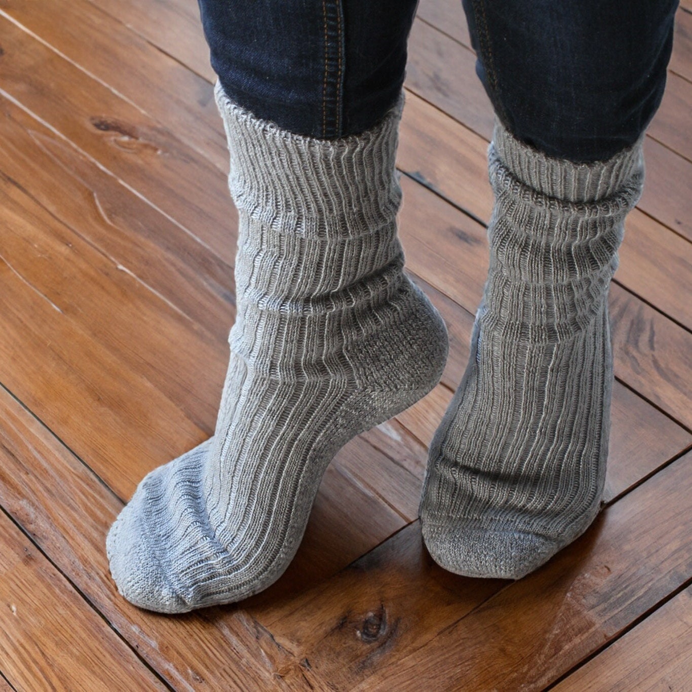Mohair Short Walking Socks With a Rib Pattern Foot and a Comfy
