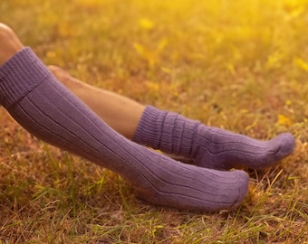 Mohair Knee Length Walking Socks with a rib pattern leg and cushion pile sole for warmth and comfort